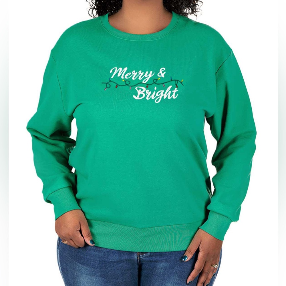 State of Mine Green Christmas Merry & Bright Pullover Sweatshirt Size XL New